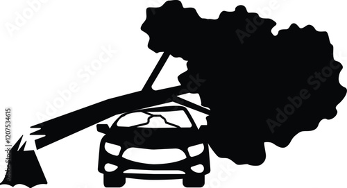 Tree falling on car icon 