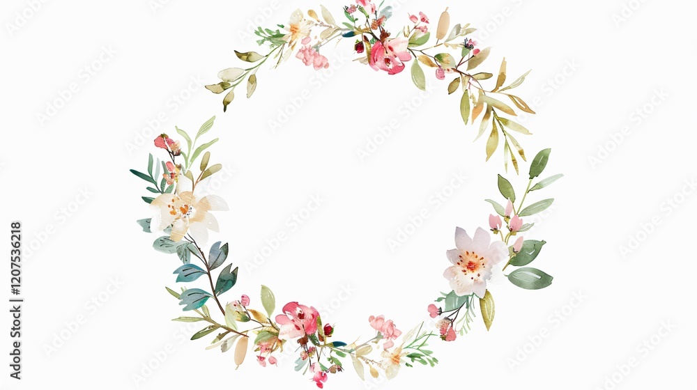 custom made wallpaper toronto digitalElegant Watercolor Wreath Frame with Hand Drawn Isolated Flowers for Design Projects