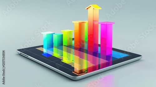Wallpaper Mural Colorful 3D Bar Graph on Tablet Screen Torontodigital.ca