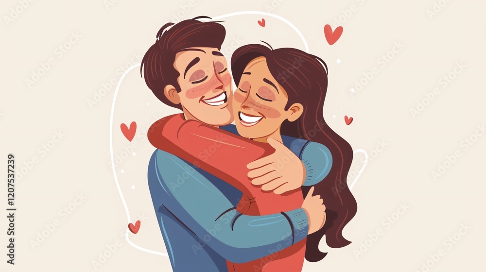 Romantic Couple Embracing in Love Cartoon Vector Illustration Romantic Couple Embracing in Love Cartoon Vector Illustration