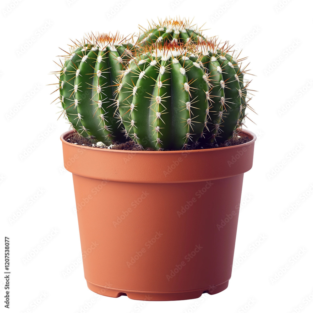A small cactus plant is in a brown pot. Transparent Png. Generative Ai. A small cactus plant is in a brown pot. Transparent Png. Generative Ai.
