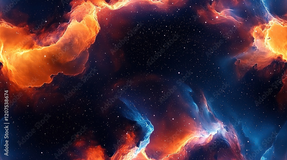 Vibrant Nebula with Fiery Orange and Deep Blue Swirls Vibrant Nebula with Fiery Orange and Deep Blue Swirls