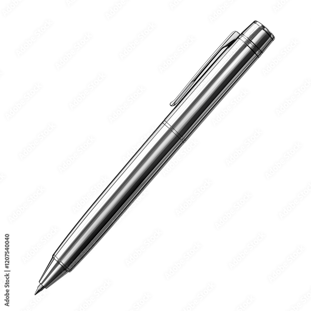 A silver pen with a black clip. Transparent Png. Generative Ai. A silver pen with a black clip. Transparent Png. Generative Ai.