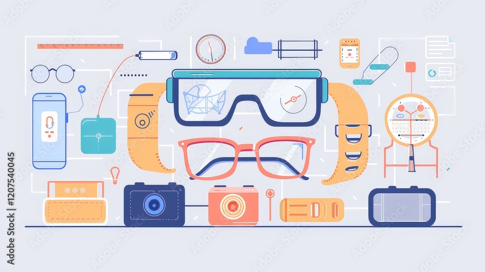Futuristic Tech Gadgets and Digital Devices Illustration Futuristic Tech Gadgets and Digital Devices Illustration