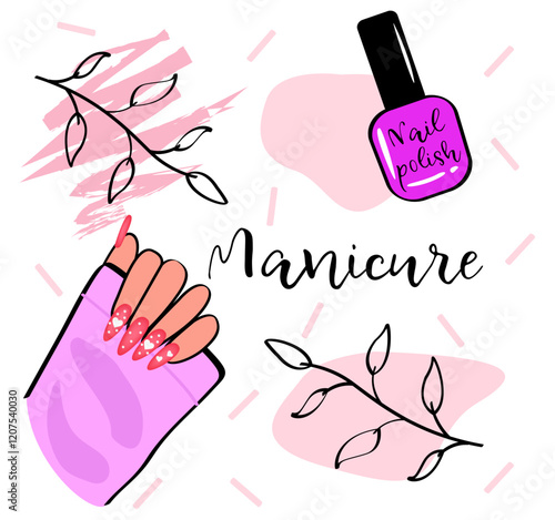 Illustration of manicure natural on white background.