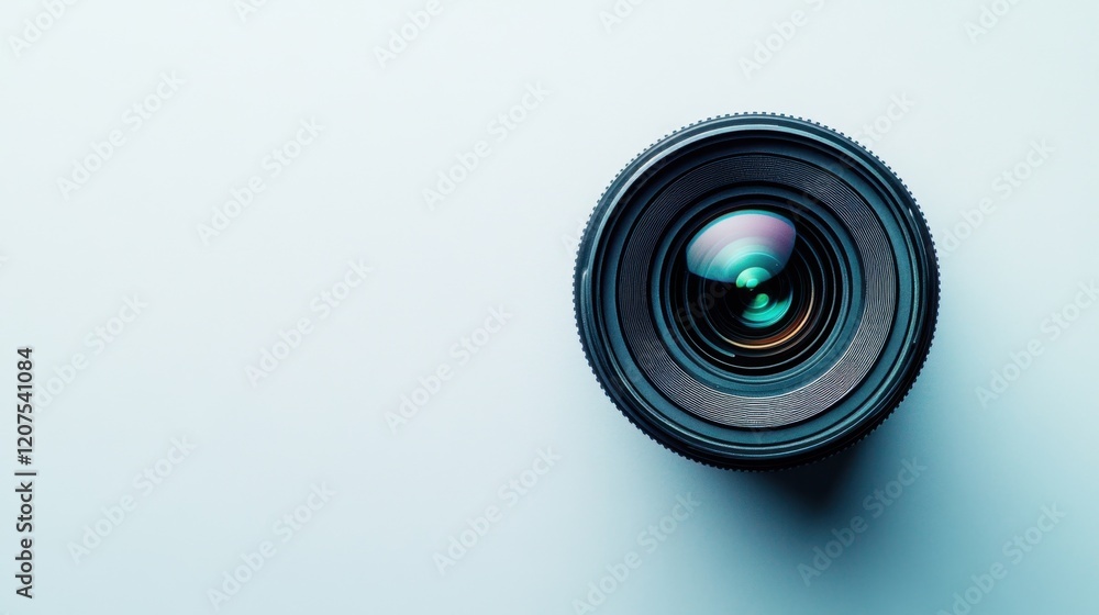 A professional DSLR camera lens placed on a clean white background A professional DSLR camera lens placed on a clean white background