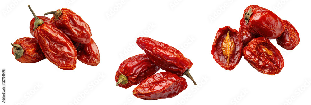 Dried red chili peppers in clusters, isolated on transparent background Dried red chili peppers in clusters, isolated on transparent background