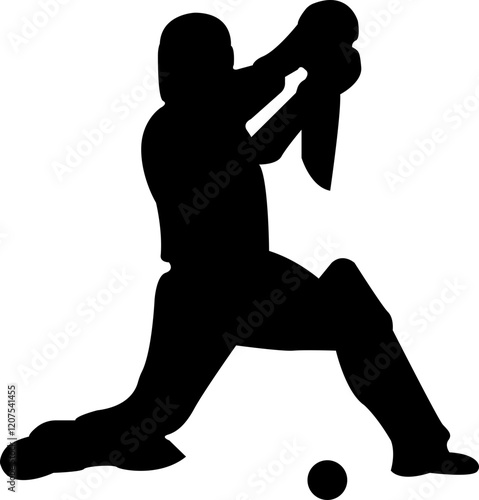 Player playing cricket action pose icon black flat championship vector collection isolated on transparent background. Related to the game of cricket with various element bowler fielder