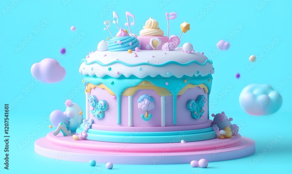 Pastel cake, 3D render, studio, celebration, background