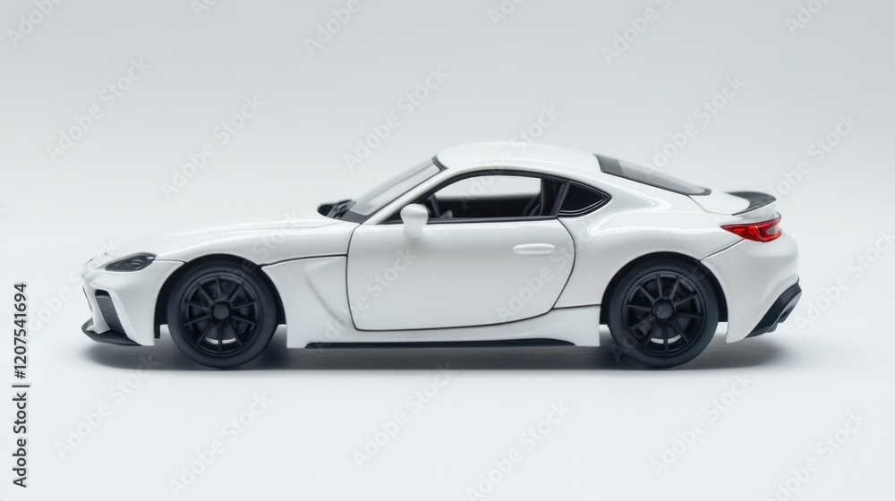 A sleek sports car model isolated on a pure white background A sleek sports car model isolated on a pure white background