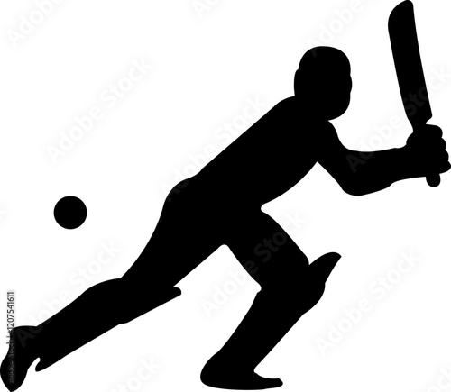 Player playing cricket action pose icon black flat championship vector collection isolated on transparent background. Related to the game of cricket with various element bowler fielder
