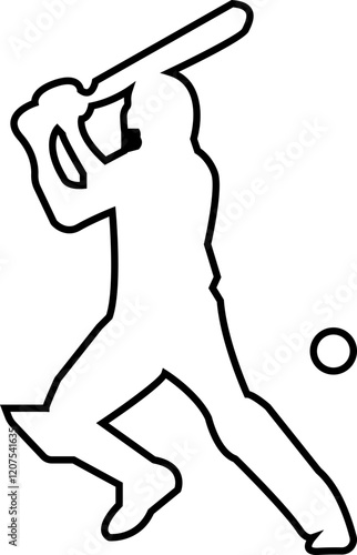 Player playing cricket action pose icon black line championship vector collection isolated on transparent background. Related to the game of cricket with various element bowler fielder