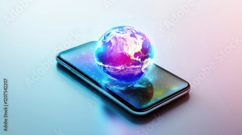Wallpaper Mural Digital globe emerging from smartphone screen in futuristic design with vibrant colors and a cosmic background Torontodigital.ca
