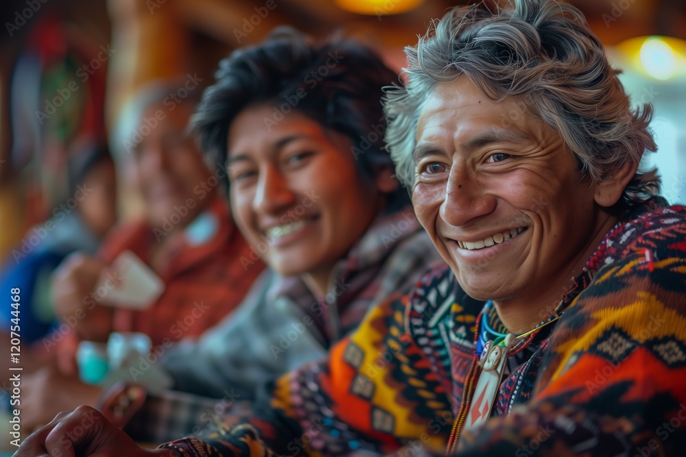 Two smiling individuals share joy and connection in a vibrant cultural setting. Two smiling individuals share joy and connection in a vibrant cultural setting.
