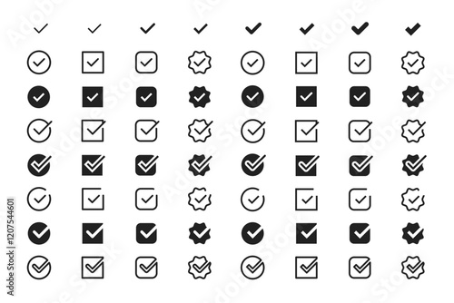Discover and explore a versatile and extensive collection of checkmark icons and symbols that are perfect for indicating approval, task completion, and selection in various types of design projects