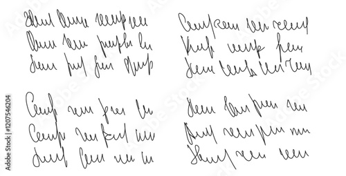 Handwritten scribble poem letter. Freehand text verse note. Unreadable doodle rough draft write by pen isolated on white background. Illegible cursive script message. Vector hand drawn illustration.
