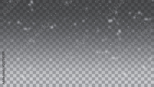 White snow overlay on a clear, transparent dark background. Vector frosty particles illustration