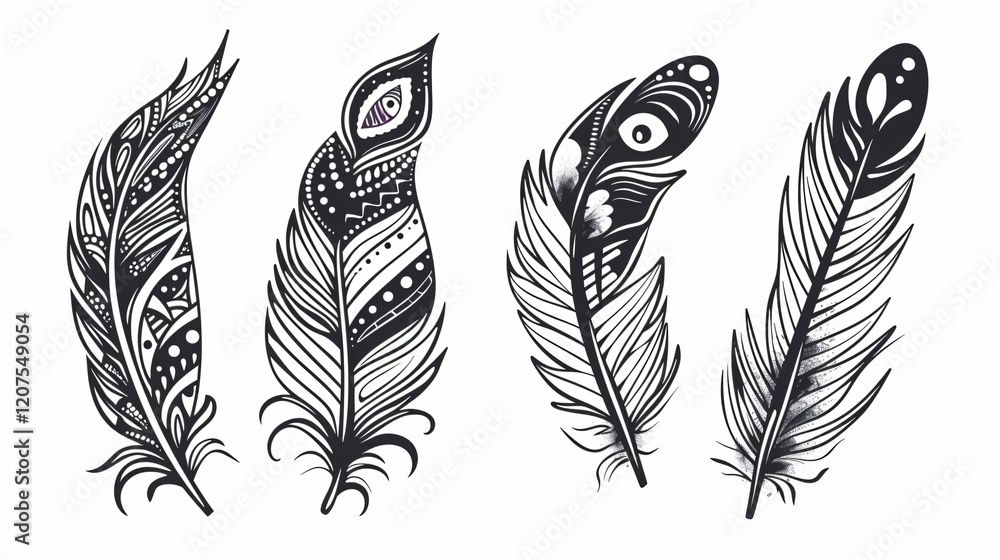 Creative Hand Drawn Feathers Vector Collection for Design Projects Creative Hand Drawn Feathers Vector Collection for Design Projects