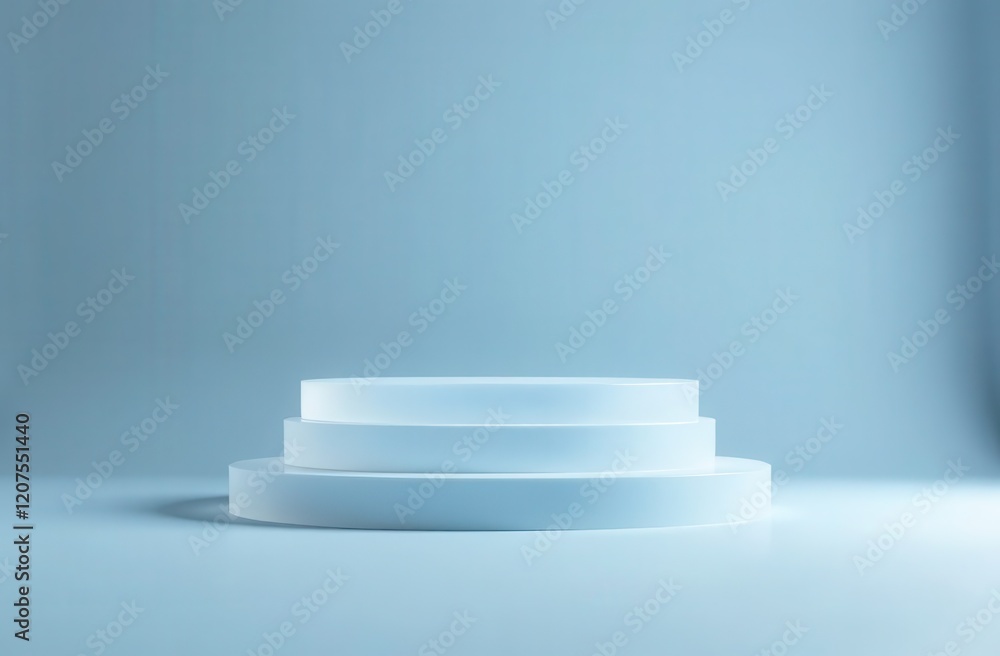 Matte acrylic podium on a blue background. Ideal for presentation and advertising Matte acrylic podium on a blue background. Ideal for presentation and advertising