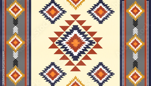 Navajo tribal ethnic Aztec seamless pattern. South Western motif Mexican. Vector Navajo textile. Boho rug Woven carpet decor style. Design for Batik, fabric, clothing. Geometric ornament Indian.