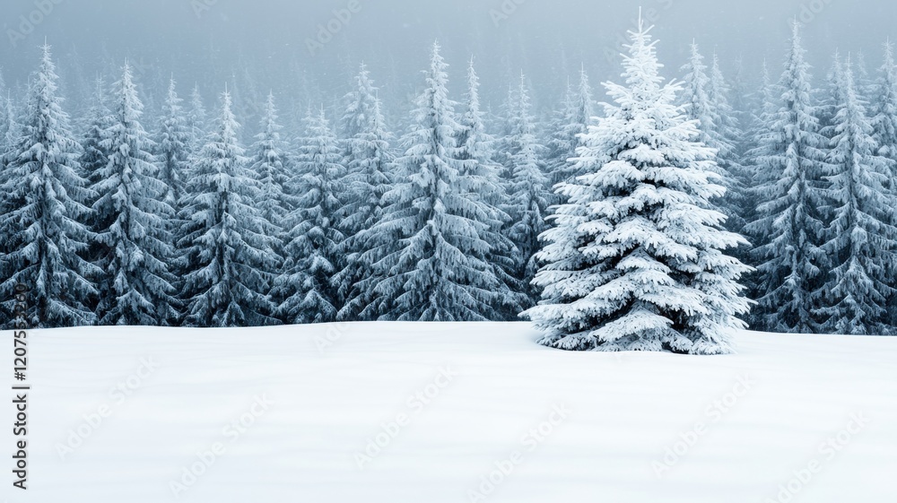 A serene winter landscape featuring snow-covered evergreen trees under a gray sky, evoking a peaceful and tranquil atmosphere. A serene winter landscape featuring snow-covered evergreen trees under a gray sky, evoking a peaceful and tranquil atmosphere.