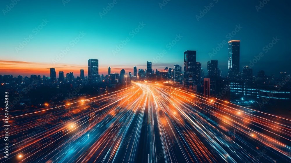 Fototapeta premium Futuristic Urban Skyline at Dusk