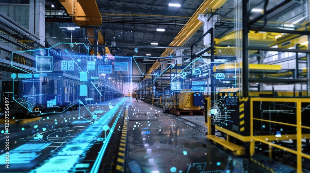 Fototapeta premium High-Tech Industrial Smart Factory with Digital Interface