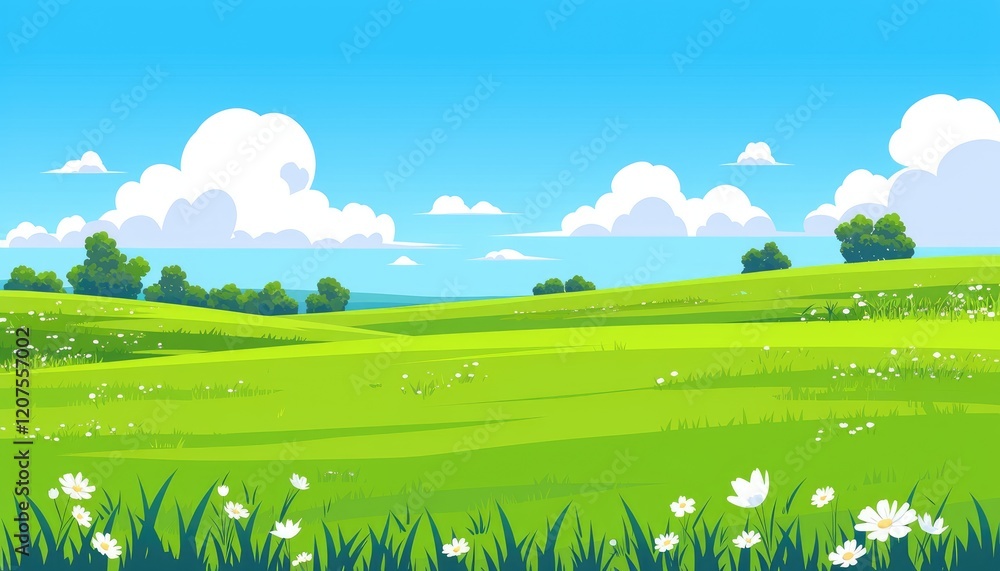 Naklejka premium Serene Rolling Hills Landscape Under Blue Sky