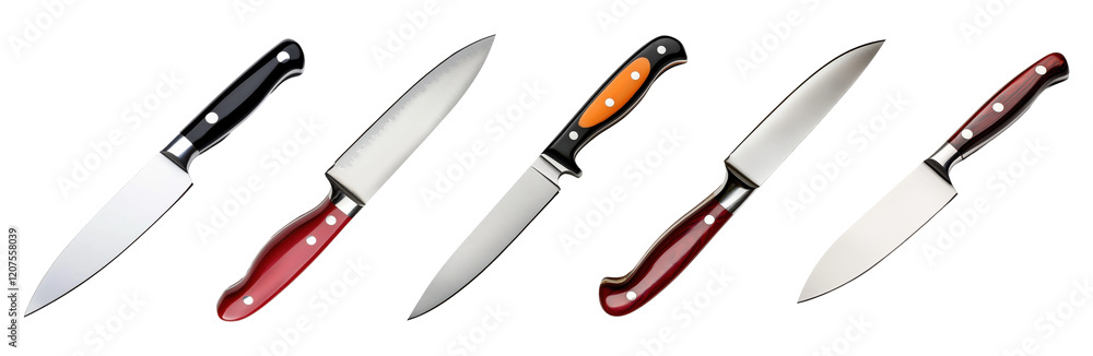 Obraz premium Set of chef knives with various handle styles, isolated on transparent background