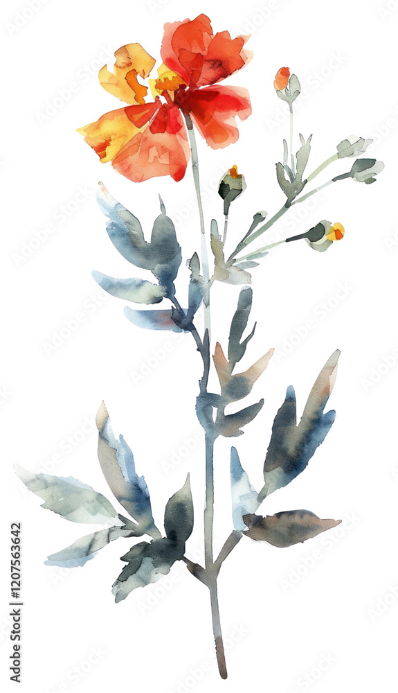 Obraz premium PNG Cutter flower watercolor painting art.