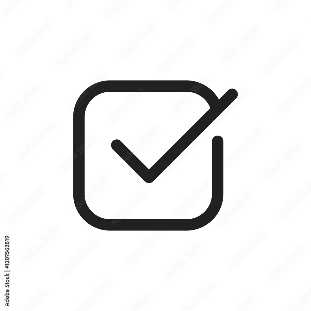 A checkmark icon visually represents approval and the completion of tasks. Its contemporary design features an adjustable stroke, making it adaptable for a wide range of applications and uses A checkmark icon visually represents approval and the completion of tasks. Its contemporary design features an adjustable stroke, making it adaptable for a wide range of applications and uses
