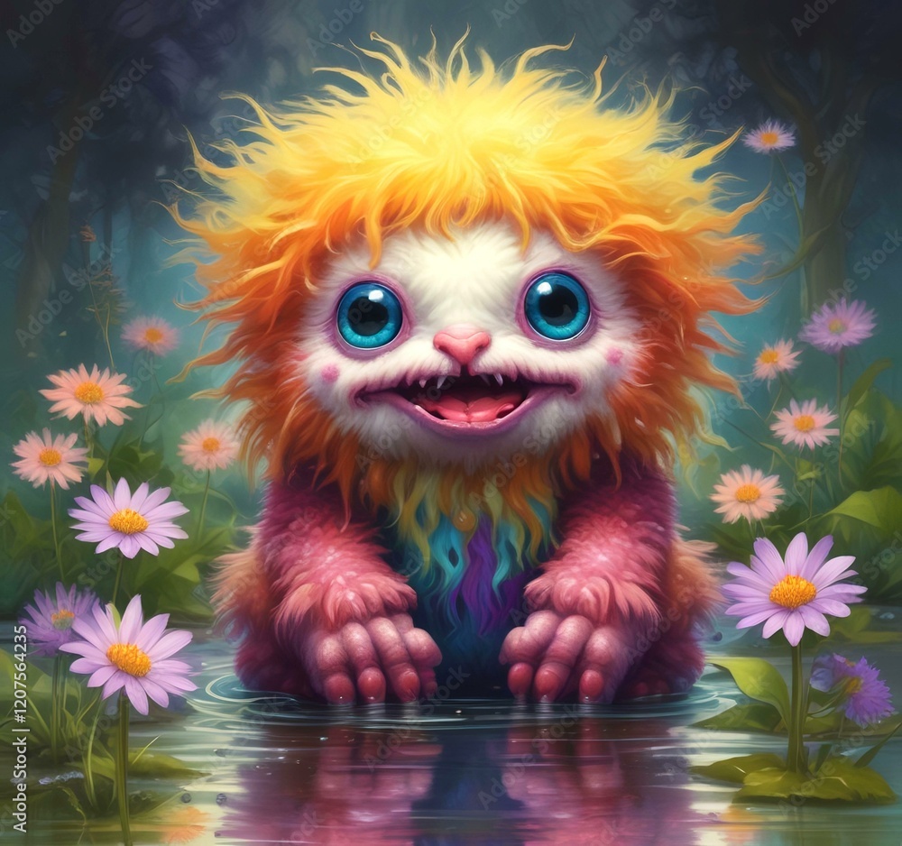 Obraz premium Illustration of fluffy and cute small monster.