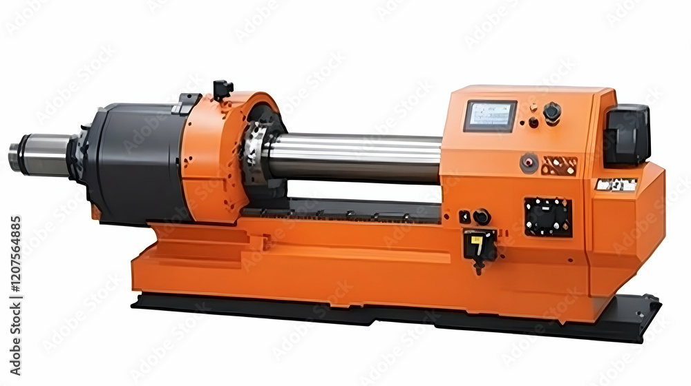 Fototapeta premium Orange Industrial Lathe, Factory, Machining