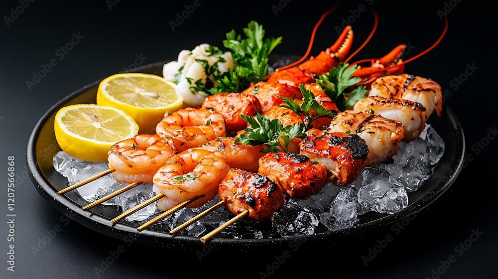 Vibrant Seafood Platter with Grilled Shrimp and Fresh Ingredients Vibrant Seafood Platter with Grilled Shrimp and Fresh Ingredients