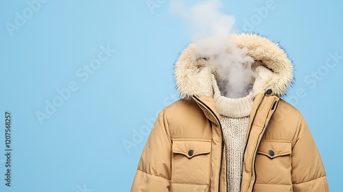 Fluffy Jacket with Rising Steam Against Blue Background photo