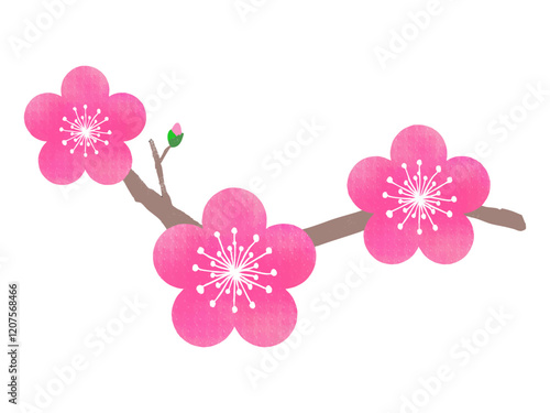 水彩風の紅い梅の花