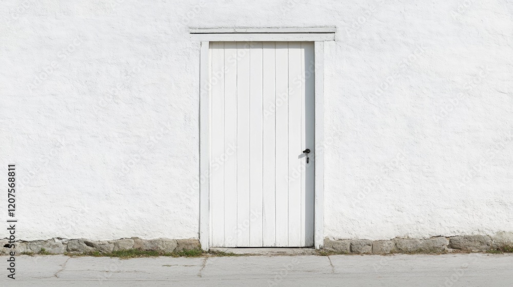 White door on a whitewashed wall. White door on a whitewashed wall.