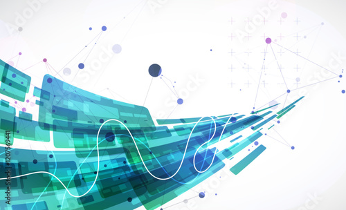 Abstract wave of rectangles with plexus elements. Hand drawn vector.