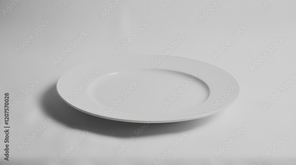 A single, empty, white dinner plate on a white background. A single, empty, white dinner plate on a white background.