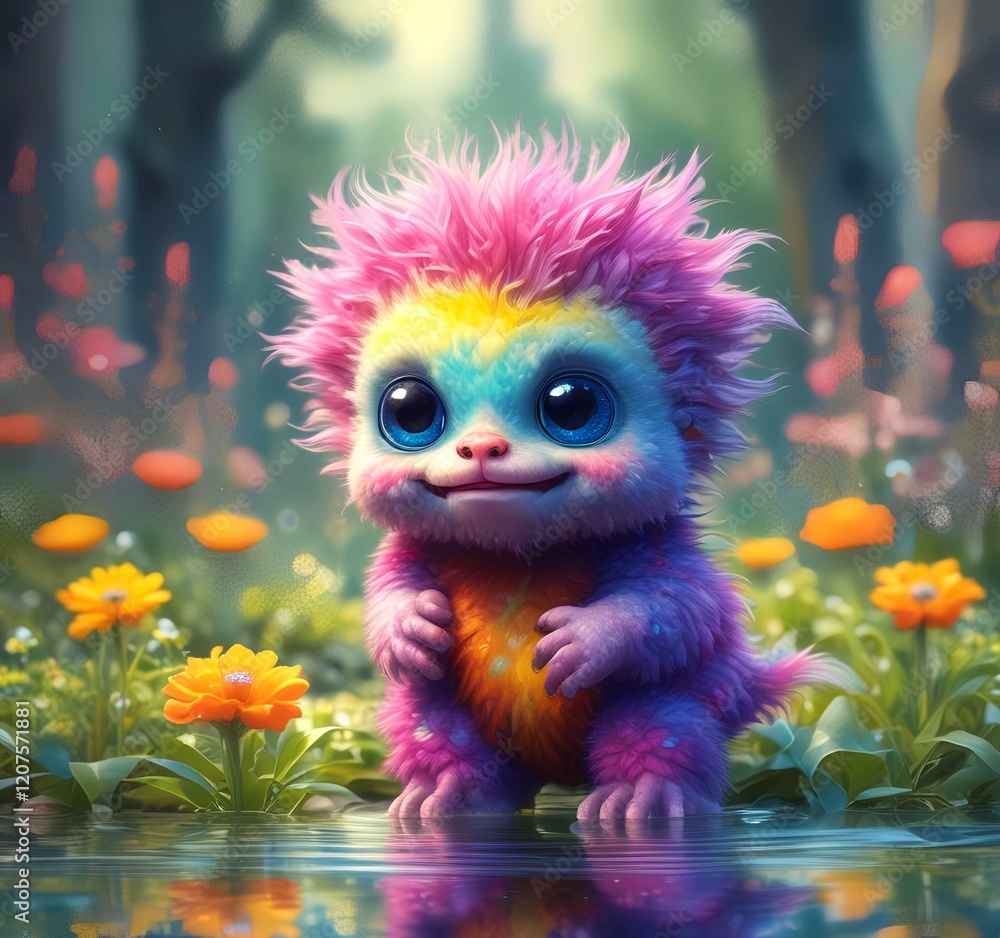 Fototapeta premium Illustration of fluffy and cute small monster.