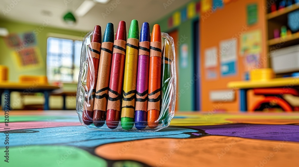 Fototapeta premium Colorful Crayons in a Bright and Playful Classroom Setting