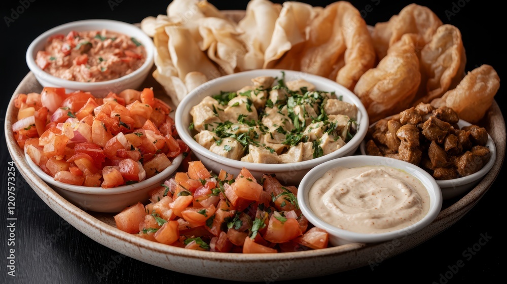 Delicious Middle Eastern Mezze Platter Assorted Dips Salads and Breads Delicious Middle Eastern Mezze Platter Assorted Dips Salads and Breads