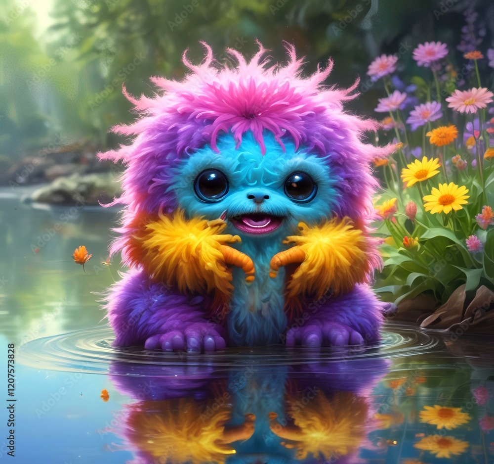 Fototapeta premium Illustration of fluffy and cute small monster.
