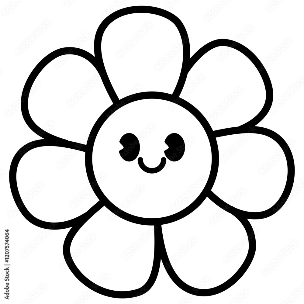 cute kawaii Groovy Retro flower outline cartoon doodle illustration cute kawaii Groovy Retro flower outline cartoon doodle illustration