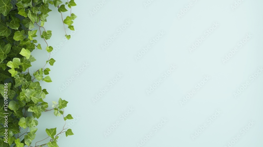 Houseplants drapping. Green ivy leaves against a light blue background create a fresh, natural ambiance. Houseplants drapping. Green ivy leaves against a light blue background create a fresh, natural ambiance.