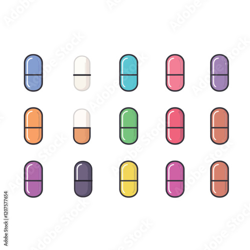 Flat Colorful Vector Collection of Capsules – Medicine and Pharmaceutical Pill Icons