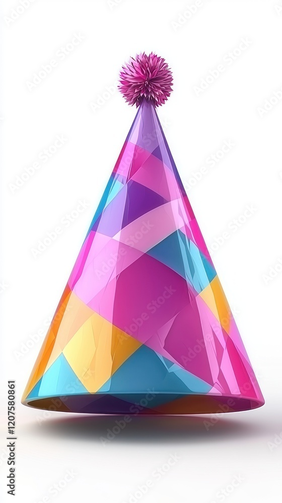 Colorful Party Hat with Pink Pom-Pom Colorful Party Hat with Pink Pom-Pom