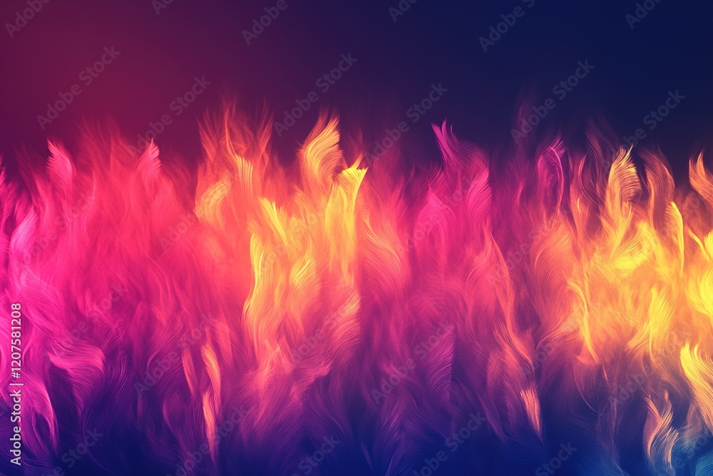 Fototapeta premium This vibrant background showcases abstract neon flames in shades of red, orange, and yellow. The glowing colors contrast with a dark gradient, providing an artistic canvas for text or graphics