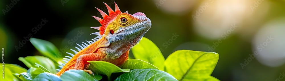 Fototapeta premium Stunning Exotic Pet Lizard with Vibrant Colors in Lush Greenery