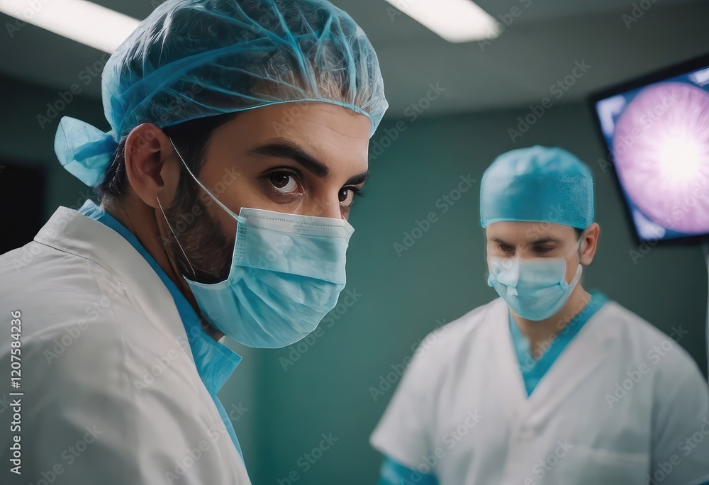A diverse team of skilled surgeons in scrubs and masks in an OR A diverse team of skilled surgeons in scrubs and masks in an OR